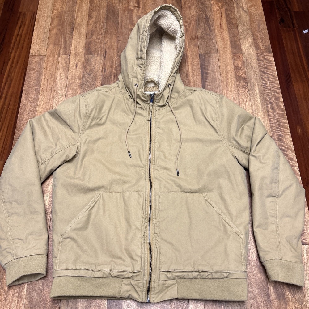 Aeropostale Mens Large Workwear Winter Jacket Sherpa Fleece Lined Khaki Bomber